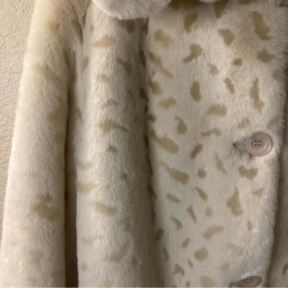 Giacca Cream Reversible Faux Fur Hooded Unique Coat Medium - Picture 3 of 16